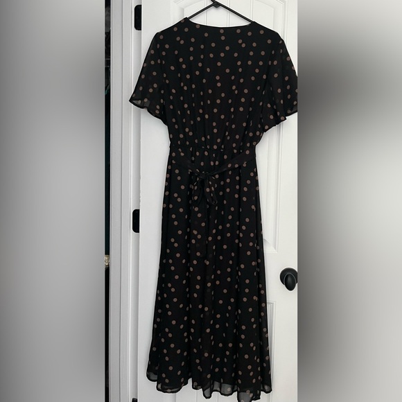 Tacera Black Midi Dress with Tan Dots - Picture 5 of 6